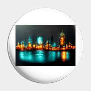 Neon London City Skyline With Buildings In Neonlight / England Pin