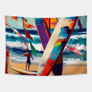 Surfers at a beach at the french atlantic coast Tapestry