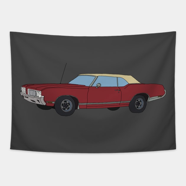 Hand Drawn Oldsmobile Cutlass Convertible Tapestry by ItsRTurn