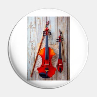 Pocket Violin With Baroque Hanging On Wooden Wall Pin