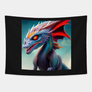 Blue Dragon with Red Spikes Tapestry