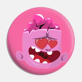 Cute pink brain monster with heart eye Pin