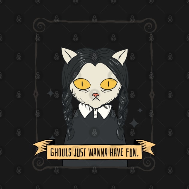 Halloween Spooky Season Wednesday Cat by TayaDesign