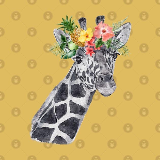 Giraffe in Flower Wreath by Duck Cloud 9