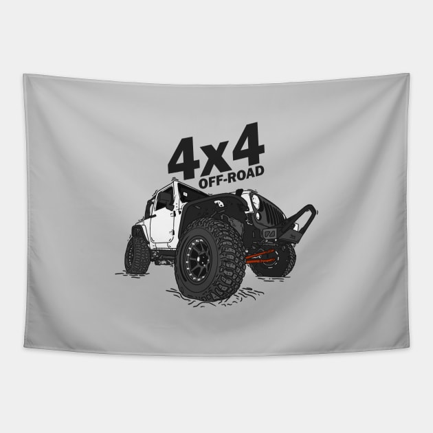 4x4 Off Road Jeep White Tapestry by 4x4 Sketch