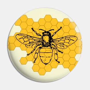 Black Bee on Yellow Honeycomb Pin