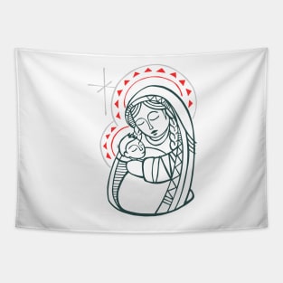 Virgin Mary with Baby Jesus illustration Tapestry