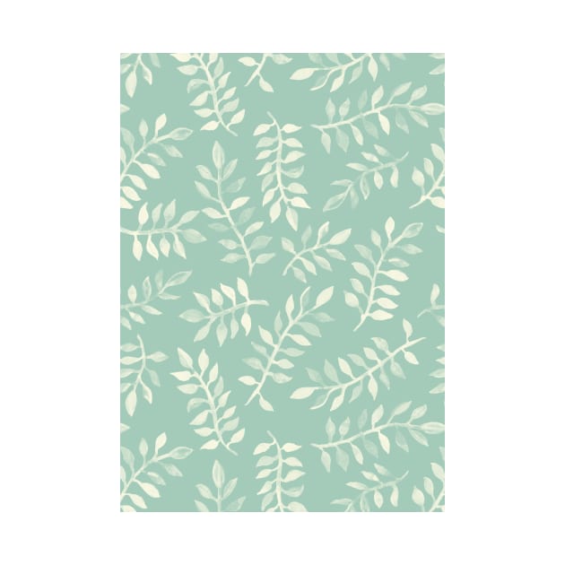 Painted Leaves - a pattern in cream on soft mint green by micklyn