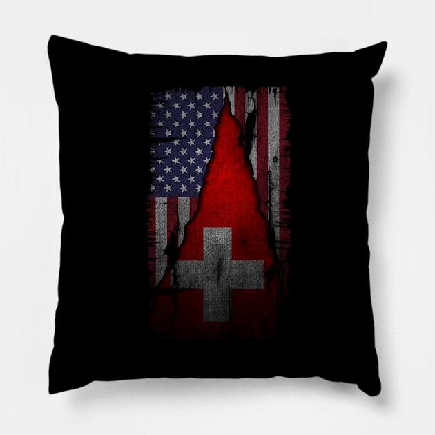 US and Switzerland Flag Pillow by SamiSam