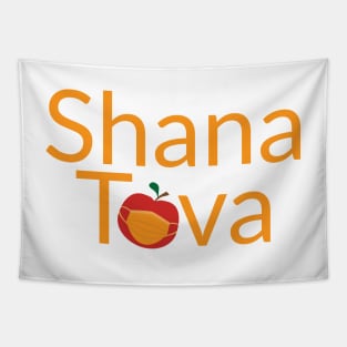 Shana Tova with Red apple wearing face mask Tapestry