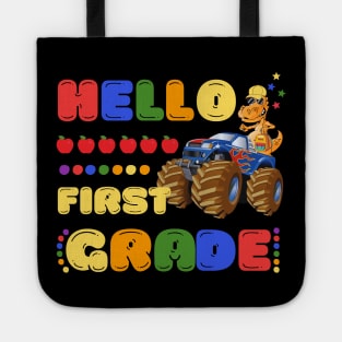 Hello First Grade, Funny Dinosaur Monster Truck Back To School Tote