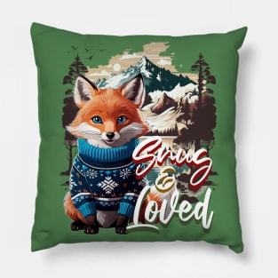 Christmas Fox Wearing Xmas Sweater Snug & Loved Funny Fox Pillow