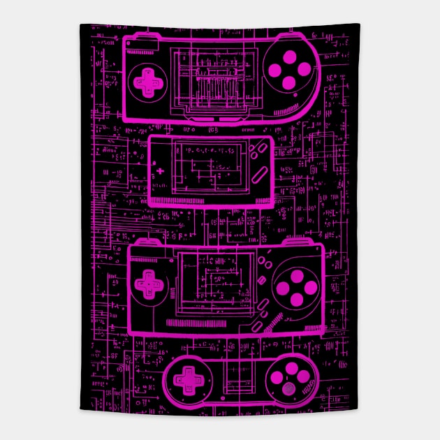 Neon Pink Handheld Gaming Controller Da Vinci Blueprint Tapestry by Trip Tank