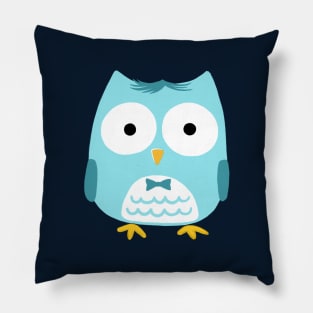 Cute Blue Owl with Bow Tie Pillow