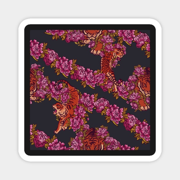 Sophisticated pattern with tiger on grey Magnet by ArtInPi