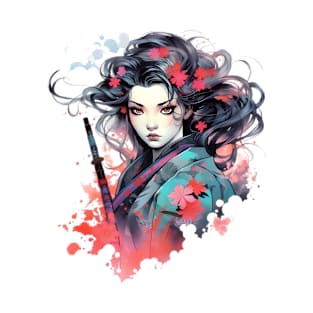 Japanese Kimono Beauty Splash Watercolor T-Shirt