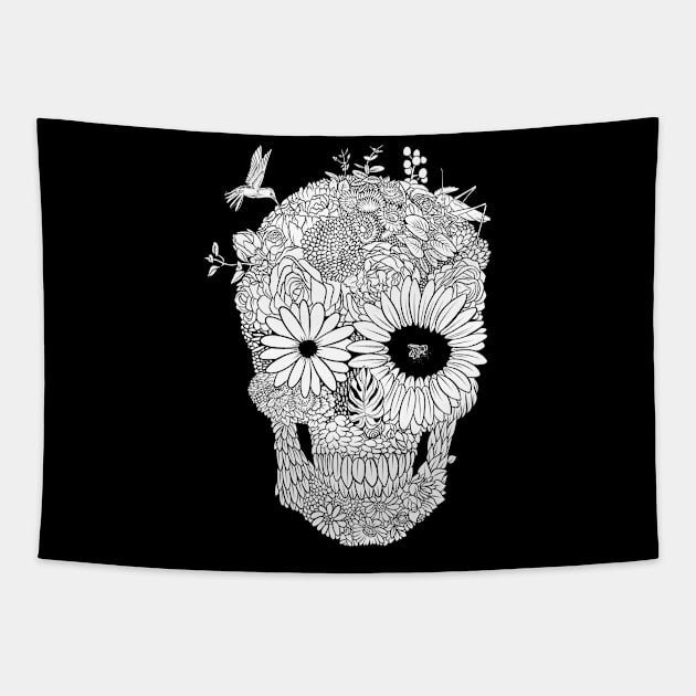 White flower skull Tapestry by albertocubatas