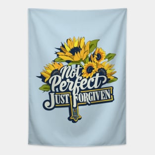 Not Perfect Just Forgiven Sunflower Christian Jesus Cross Tapestry