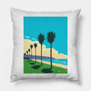 La Jolla Shores Beach in San Diego California WPA Poster Art Pillow