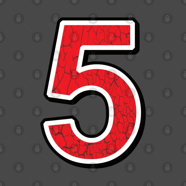 Number 5 Five Red 5 Distressed Retro Design by 11th House Merch