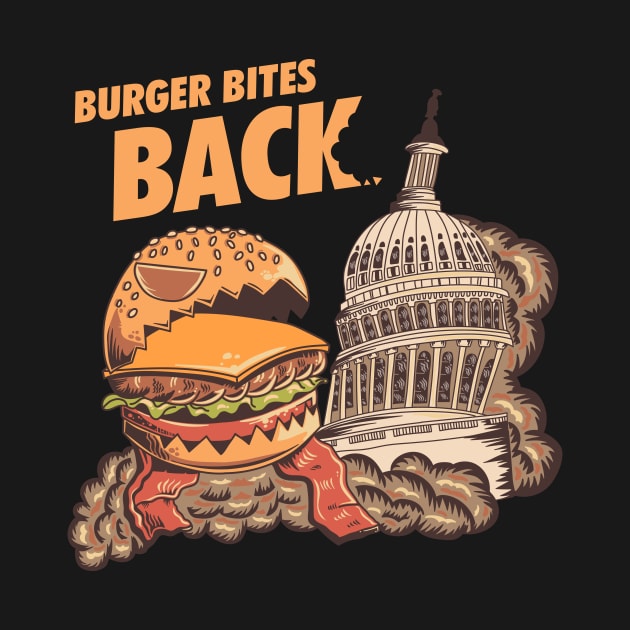 Burger Bites Back Funny Halloween Design (Light, Yellow Text) by Graograman