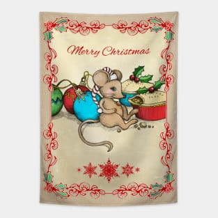 Love, Joy, PIE! Merry Christmas! Cute mouse illustration Tapestry