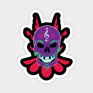 Dia de Los Muertos Music Sugar Skull - Floral Jester Edition - Purple Magnet