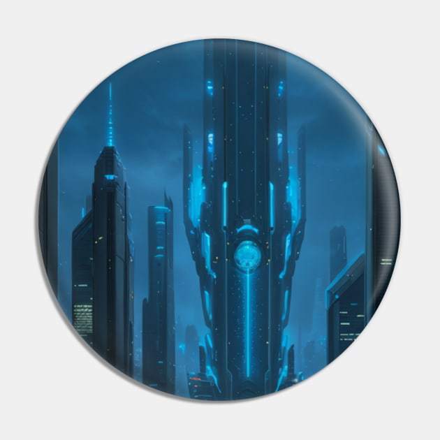 Cyber Building in a Future City Pin by CursedContent