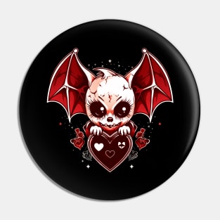 Kawaii Bat Demon with black heart Pin