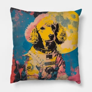 Vintage and vivid royal poodle dog astronaut portrait Pillow