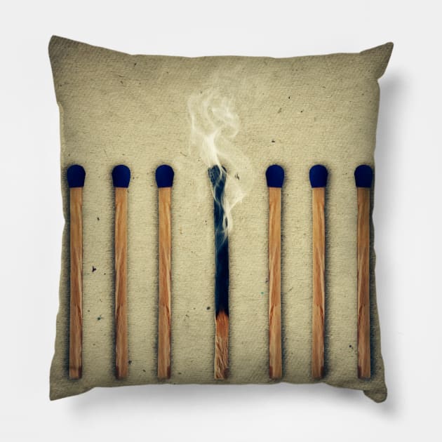 one burnt match Pillow by psychoshadow