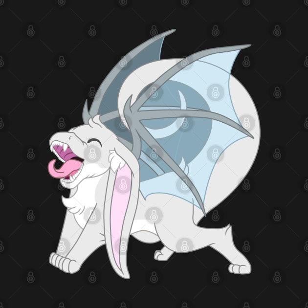 Happy yawning bunny dragon white by Femerithian