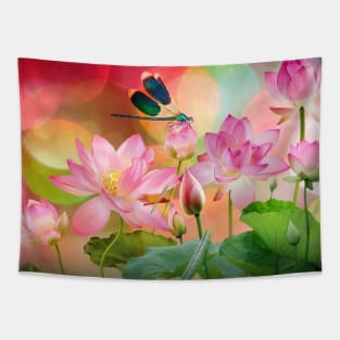 Lotus and Dragonfly in Dreamland Tapestry