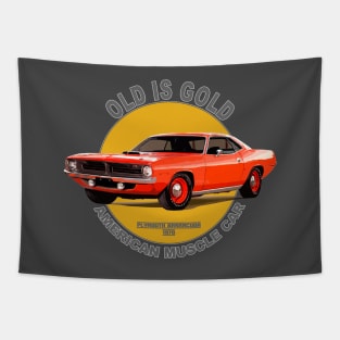 Plymouth Barracuda American Muscle Car 60s 70s Old is Gold Tapestry