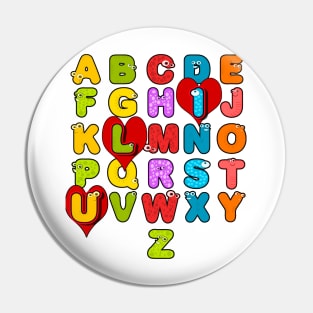 ABC Alphabet I Love You English Teacher Valentines Day Gift Pin