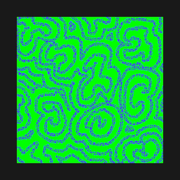 Textured Blue Doodle on Lime Green Abstract by Klssaginaw