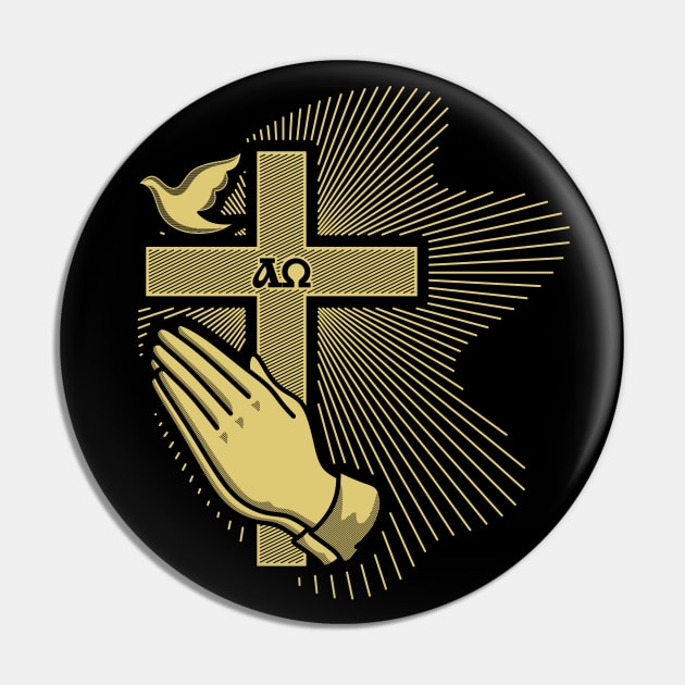 The cross of Jesus, praying hands and a dove - a symbol of the Holy Spirit Pin by Reformer