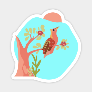 Exotic Jungle Bird Perched on Tree Magnet