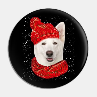 German Shepherd Wearing Red Hat And Scarf Christmas Pin