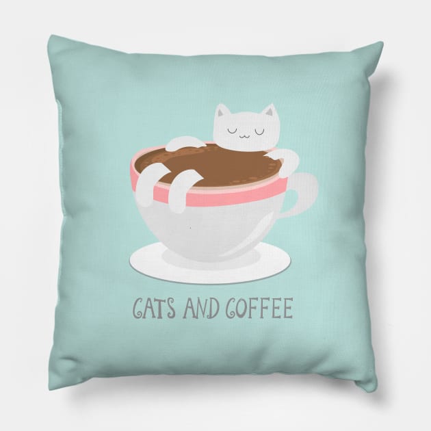 lazy cat, coffee and latte Pillow by FungibleDesign