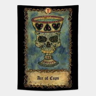 Ace Of Cups. Eternal Bones Tarot (Colorful) design. Tapestry