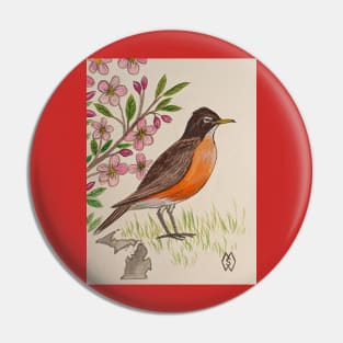 Michigan state bird and flower, the robin and apple blossom Pin