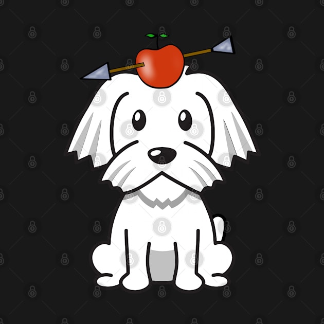 Cute white dog has an apple and arrow on head by Pet Station