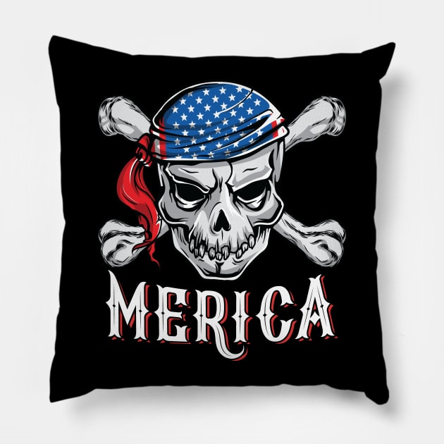 Pirate Merica Skull Crossbone Jolly Roger Halloween Costume Pillow by HCMGift