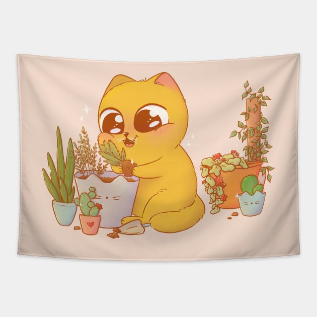 Passion for Plants Cat Tapestry by LenasScribbles