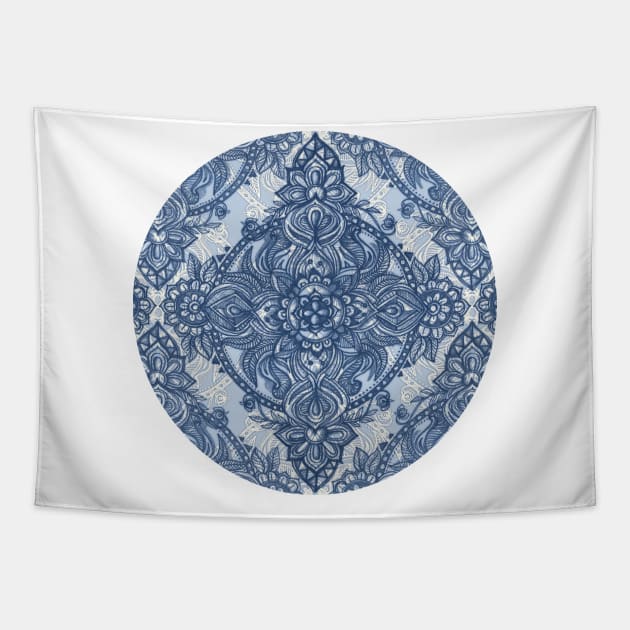 Denim Blue Lace Pencil Doodle Tapestry by micklyn