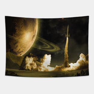 Vintage Rocket Launch Tapestry