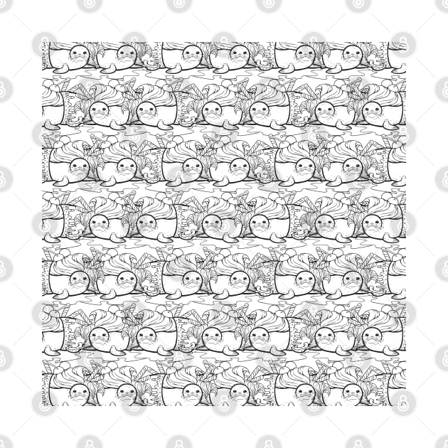 Sundae Seal Line Art Seamless Pattern by zarya_kiqo