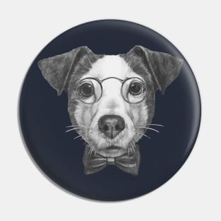 Jack Russell with glasses and bow tie Pin