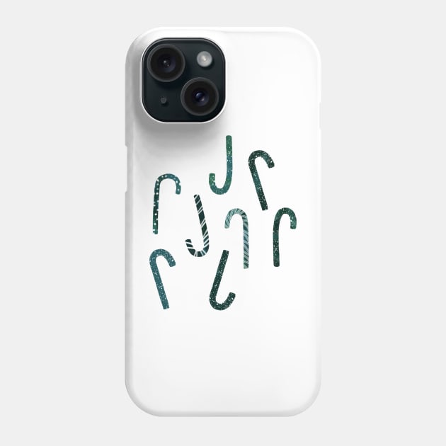 Candy canes, monochrome, green silhouette, Christmas candy Phone Case by ChloesNook